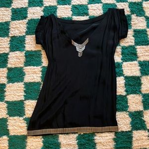 Uma & Leopold Reversible beaded black bohemian mini shift dress